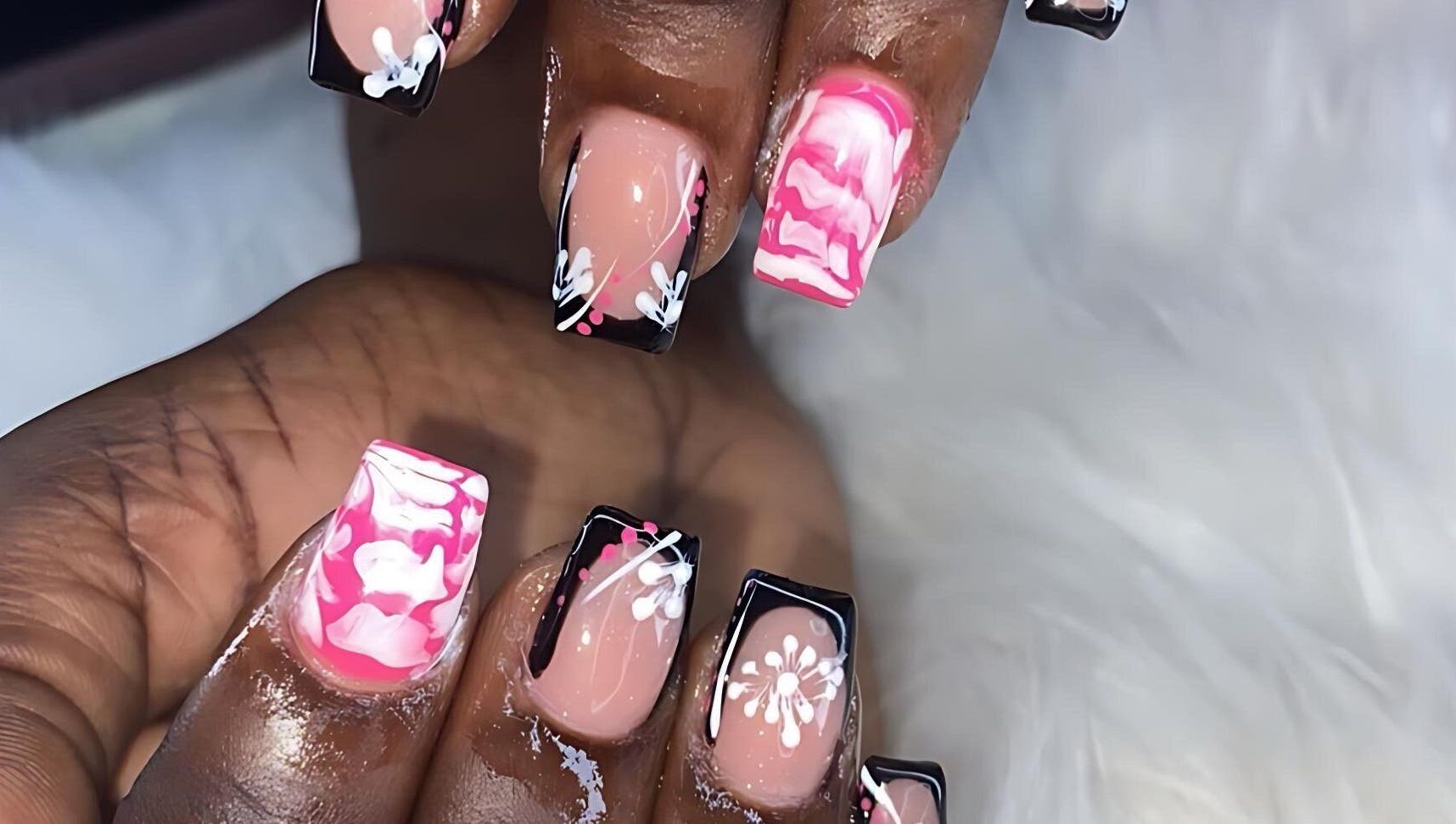 Intricate pink and black nail art from Beauty by Dior in Saint James, Saint James, BB.