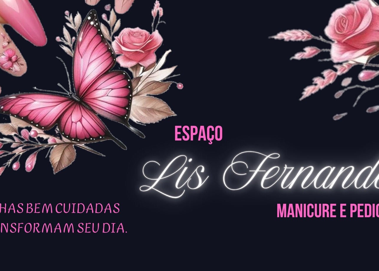 Design de unhas com borboleta rosa no Espaço Lis Fernandes, Minas Gerais, Minas Gerais, BR.