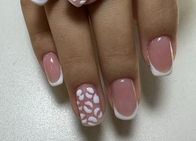 Elegant French manicure with white tips from Nailina Ny, Scarsdale, New York, US.