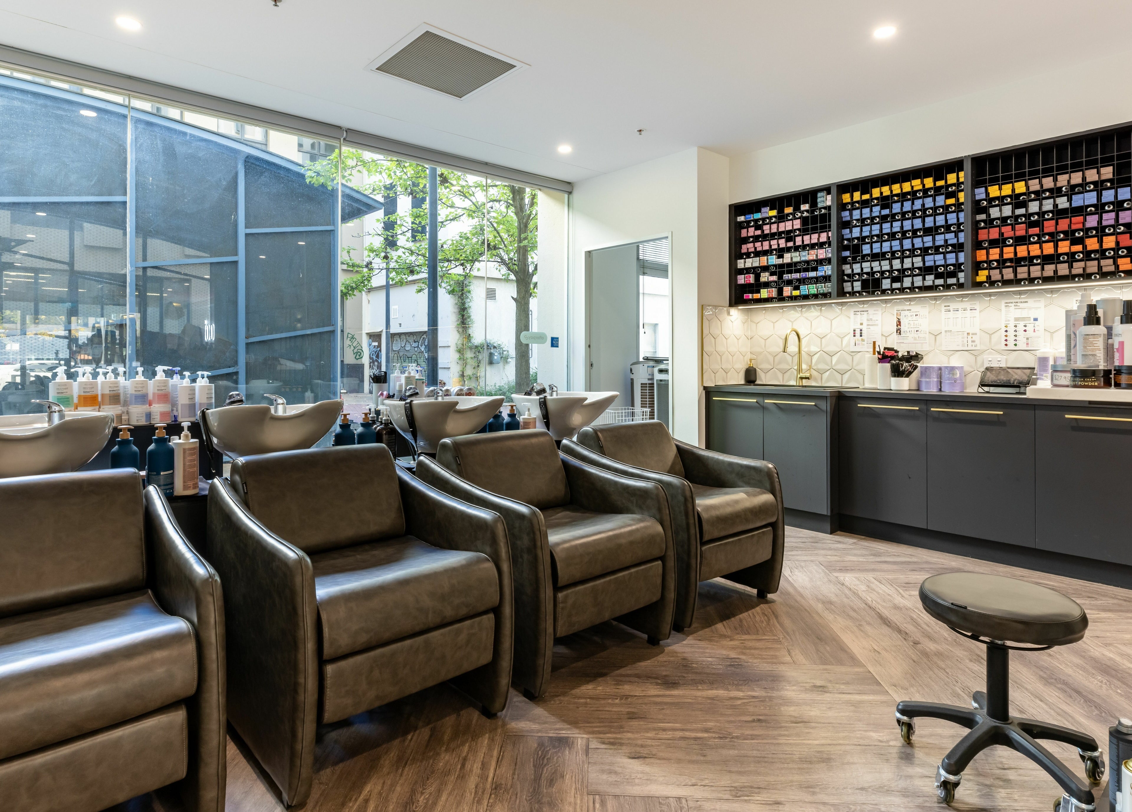 Stylish wash stations at Mooi Hair CBR, Canberra, Australian Capital Territory, AU.