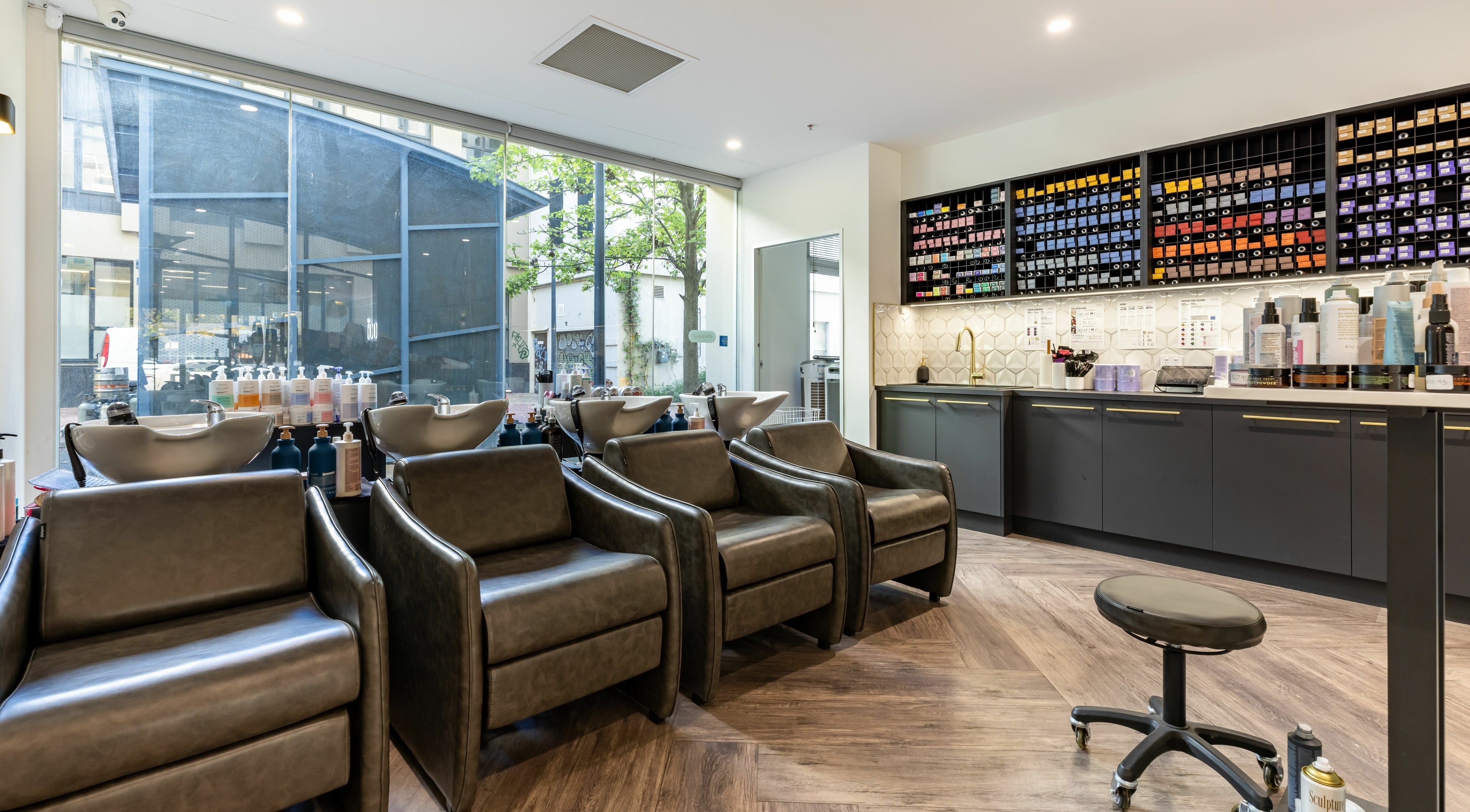 Stylish wash stations at Mooi Hair CBR, Canberra, Australian Capital Territory, AU.