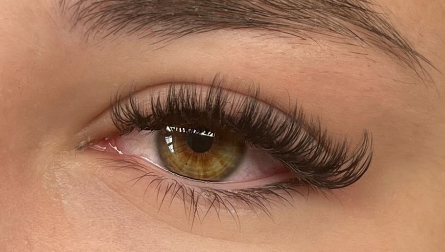 Close-up of an eyelash extension at Beauté by Michèle in North Warnborough, England, GB.