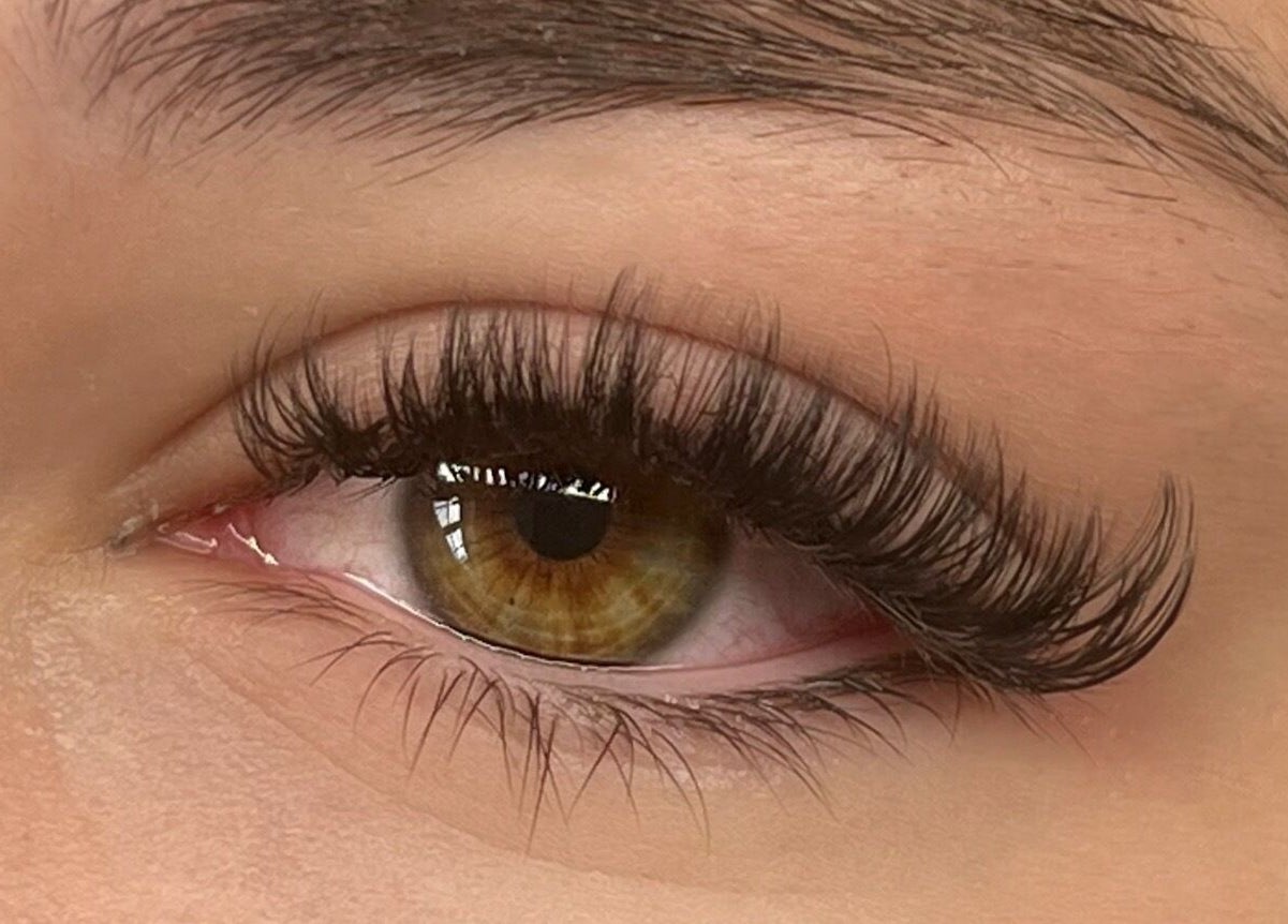 Close-up of elegant eyelash extensions at Beauté by Michèle, North Warnborough, England, GB.