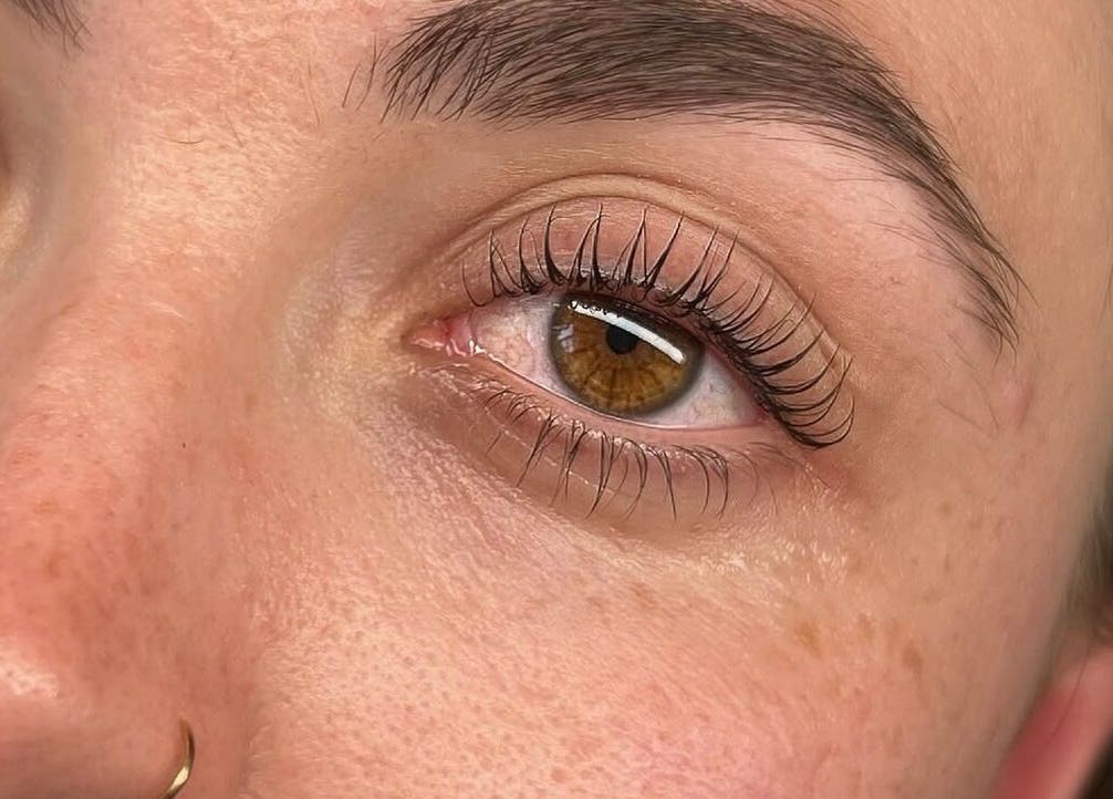 Close-up of expertly applied lash lift at Beauté by Michèle, North Warnborough, England, GB.