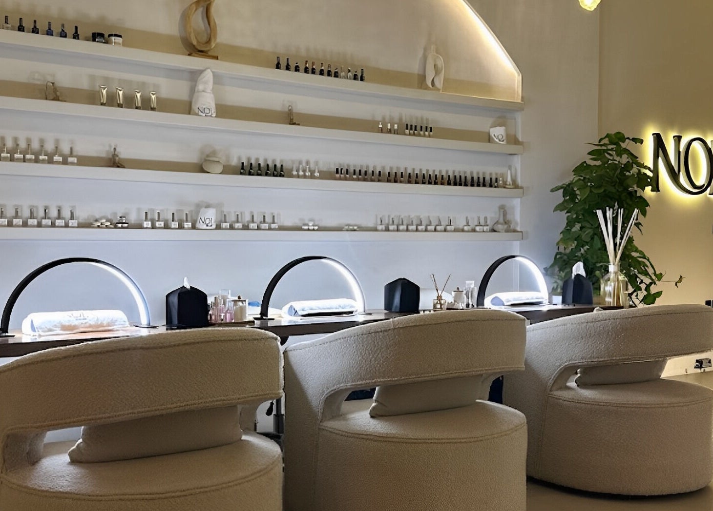 Chic interior of Nola Head Spa and Salon in Riyadh, Riyadh Province, SA featuring modern chairs and decor.