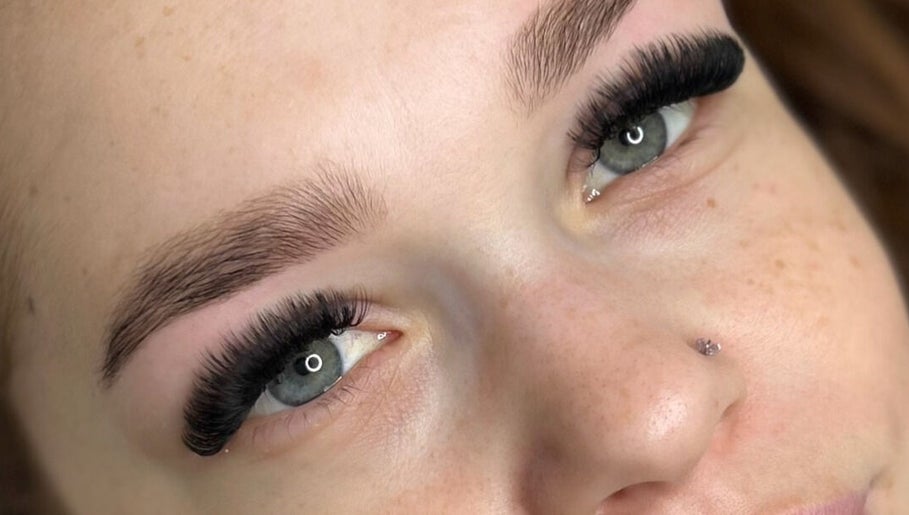 Close-up of elegantly styled eyelash extensions at Lash Tee, Desborough, England, GB.