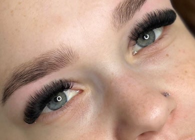 Close-up of elegantly styled eyelash extensions at Lash Tee, Desborough, England, GB.