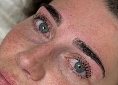 Close-up of perfectly shaped eyebrows from Lash Tee in Desborough, England, GB.