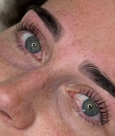 Close-up of perfectly shaped eyebrows from Lash Tee in Desborough, England, GB.