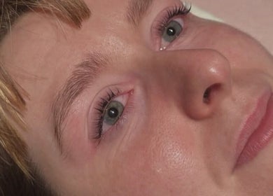 Close-up of eyelash extensions at LouMck Lashes, Alloa, Scotland, GB. Beautifully applied lashes.