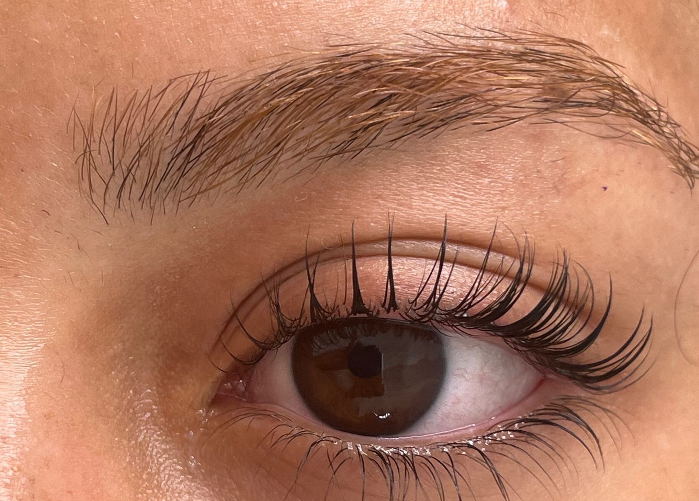 Close-up of perfectly styled eyelashes at Dgtheaesthetician in London, England, GB.