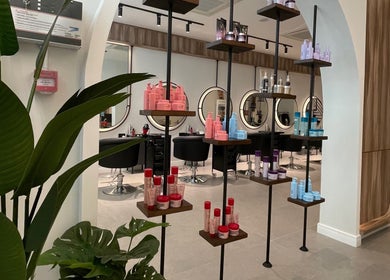 Chic interior of Lilyas Beauty Salon in Al Khobar, Eastern Province, SA showcasing stylish product display.