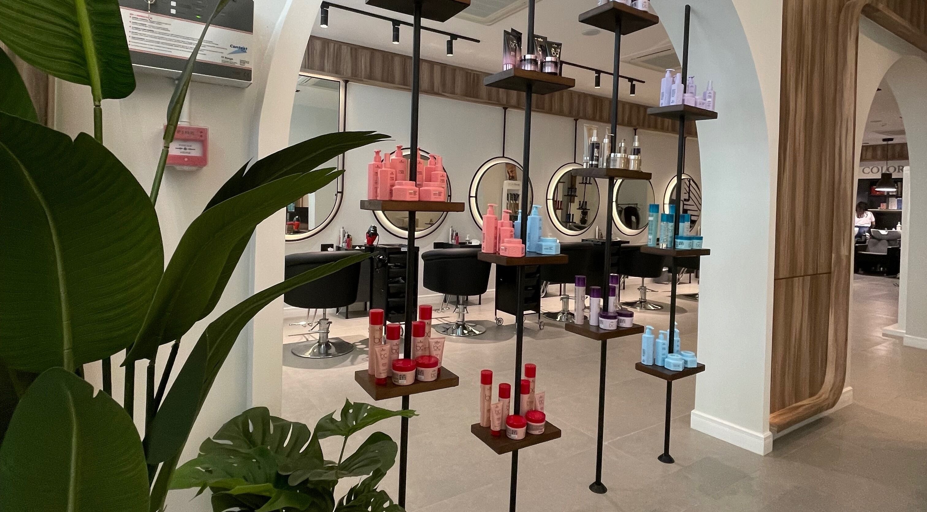 Chic interior of Lilyas Beauty Salon in Al Khobar, Eastern Province, SA showcasing stylish product display.