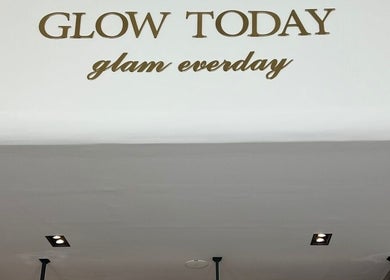 Ceiling with 'Glow Today, Glam Everyday' at Lilyas Beauty Salon, Al Khobar, Eastern Province, SA.
