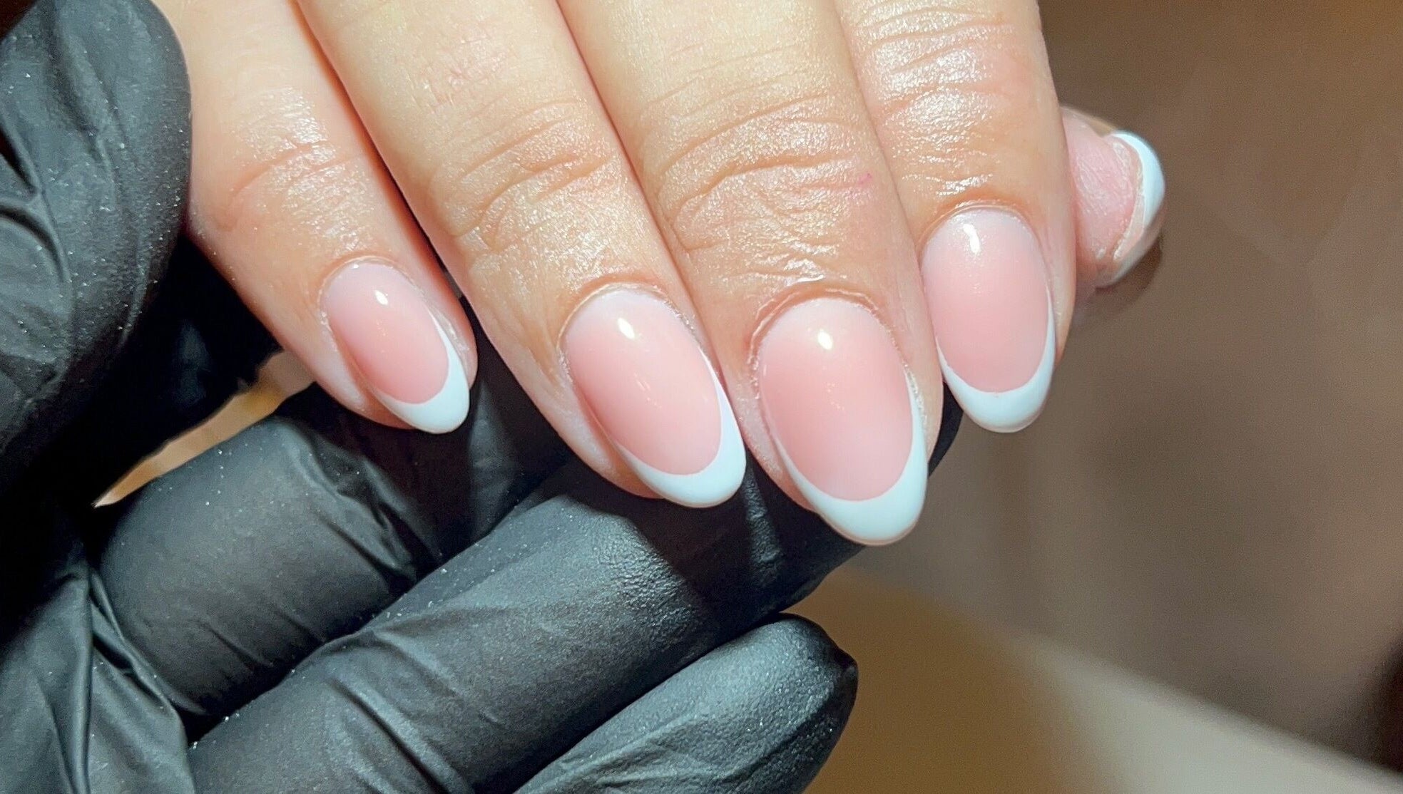 French manicure at Dunn Up By Alexandra in Middlesbrough, England, GB showcasing elegant oval nails.