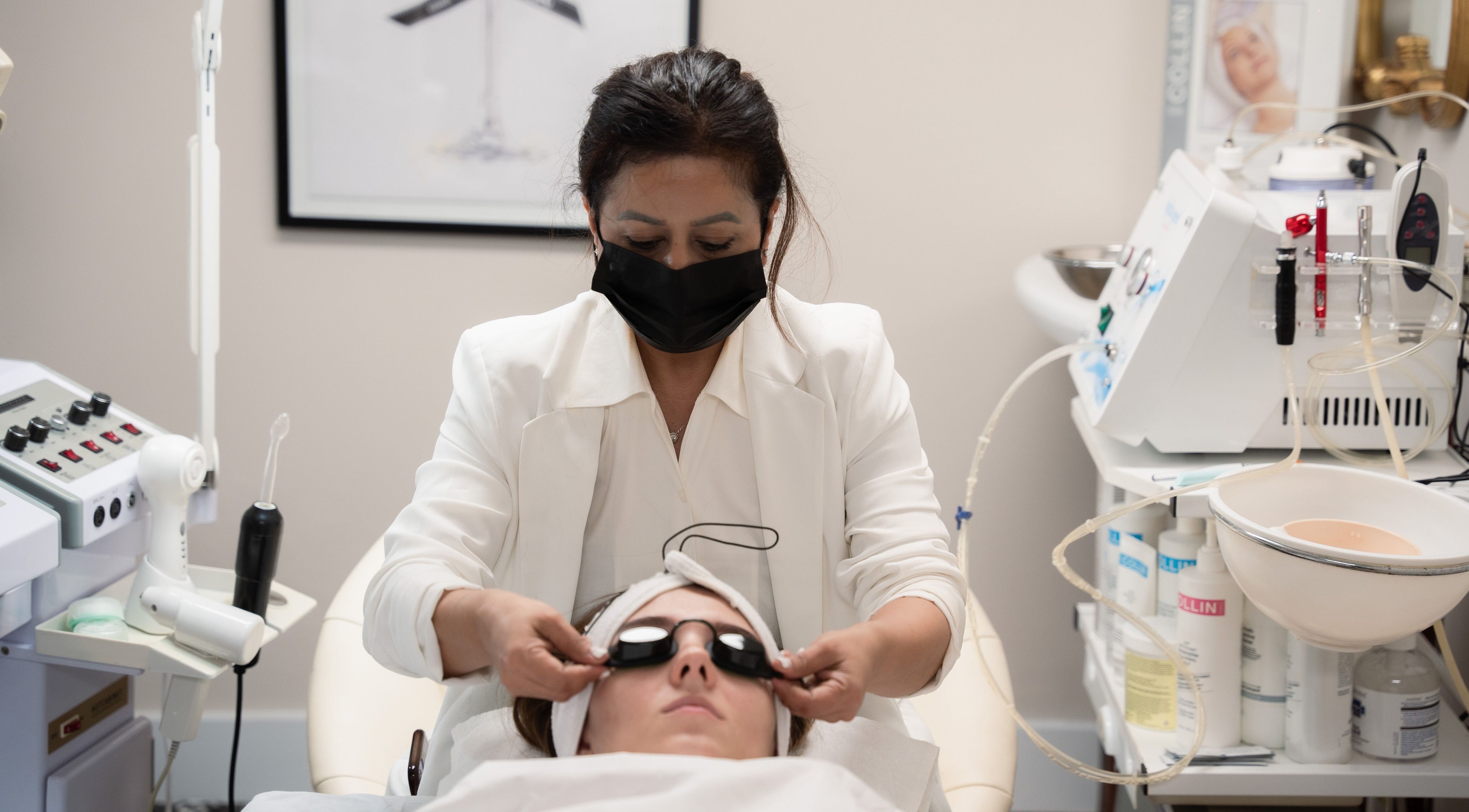 Relaxing facial treatment in progress at Hijama nyc woman's location only, New York, New York, US.