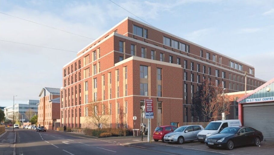 Street view of Locced by Ny, a beauty venue in a modern brick building in Coventry, England, GB.