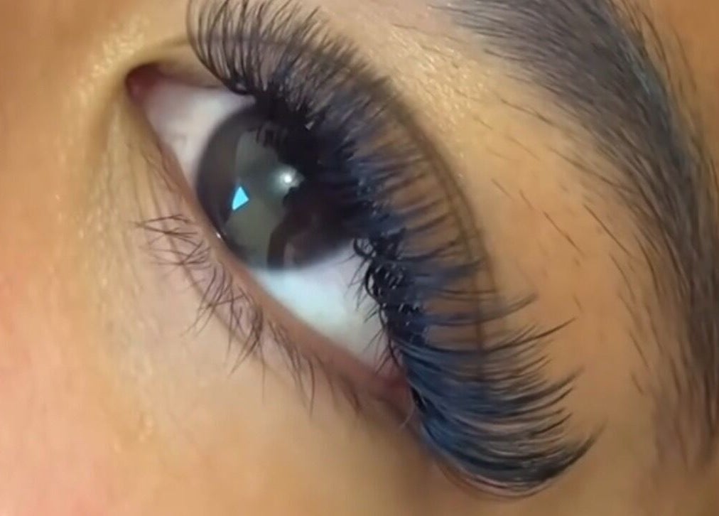Close-up of long, lush eyelashes at Eye Slay Your Lash, Los Angeles, California, US.