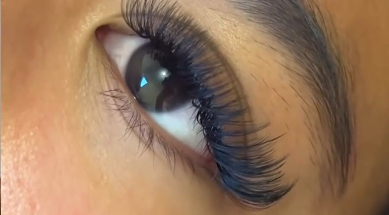 Close-up of long, lush eyelashes at Eye Slay Your Lash, Los Angeles, California, US.