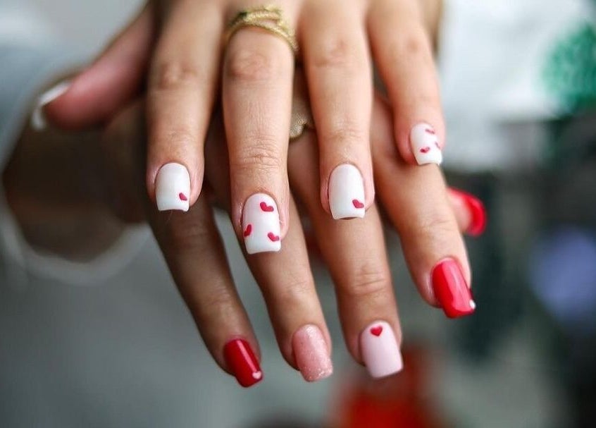 Elegant heart-themed nail art at Nails Rituals Kiosk For Him & Her, أبو ظبي, أبو ظبي, AE.