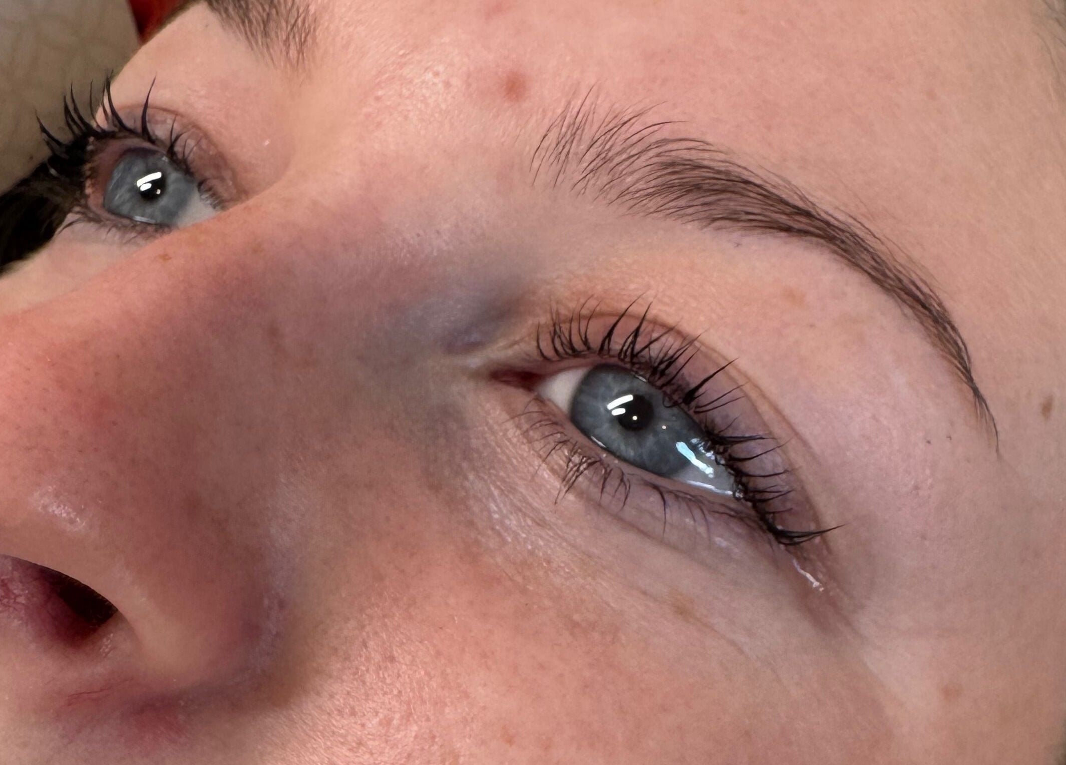 Close-up of enhanced lashes at Lara McLeish Beauty Box, Rhiwlas, Wales, GB.