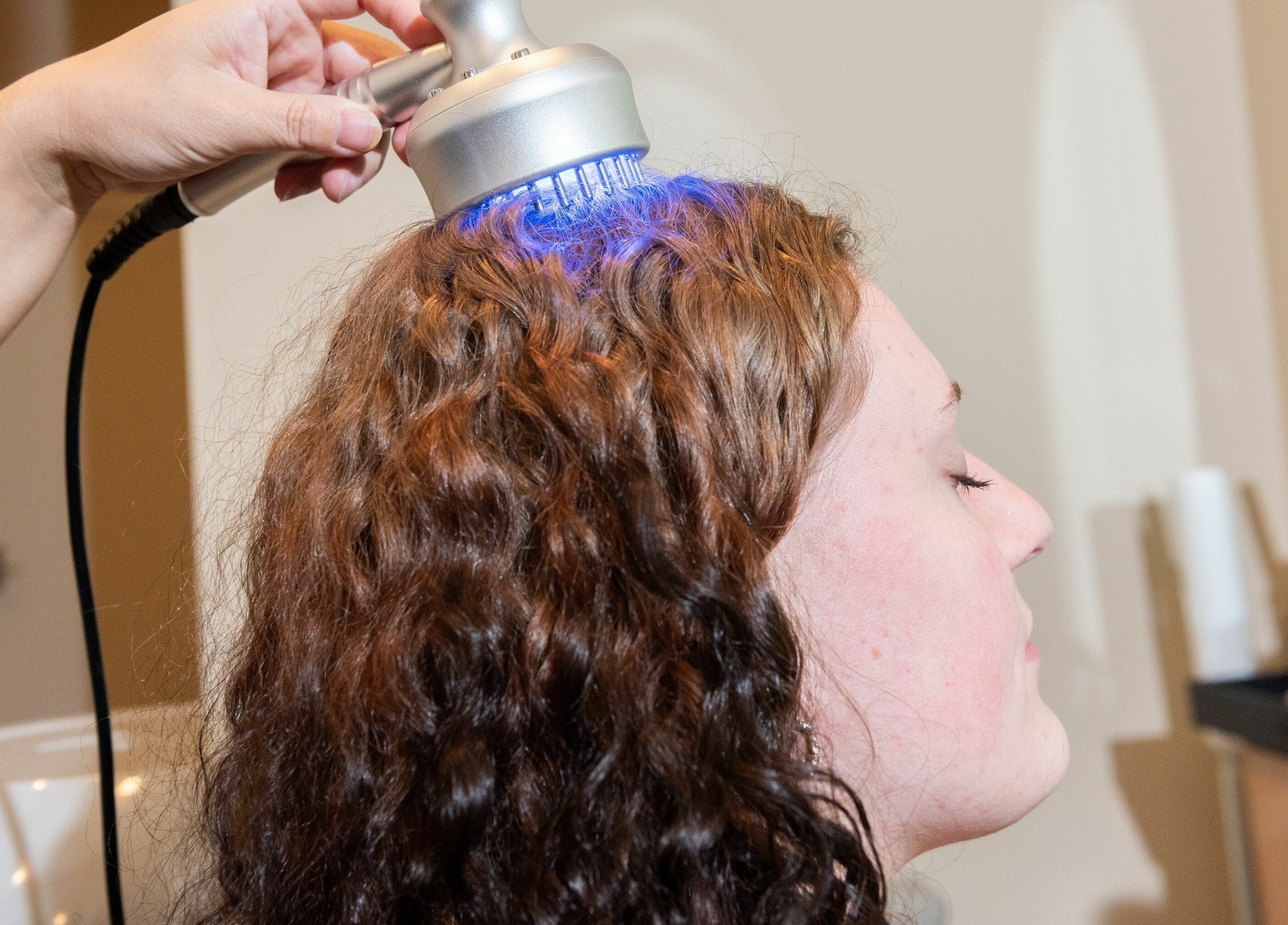 Client enjoying scalp treatment at Tea Scalp & Hair Spa, Las Vegas, Nevada, US.