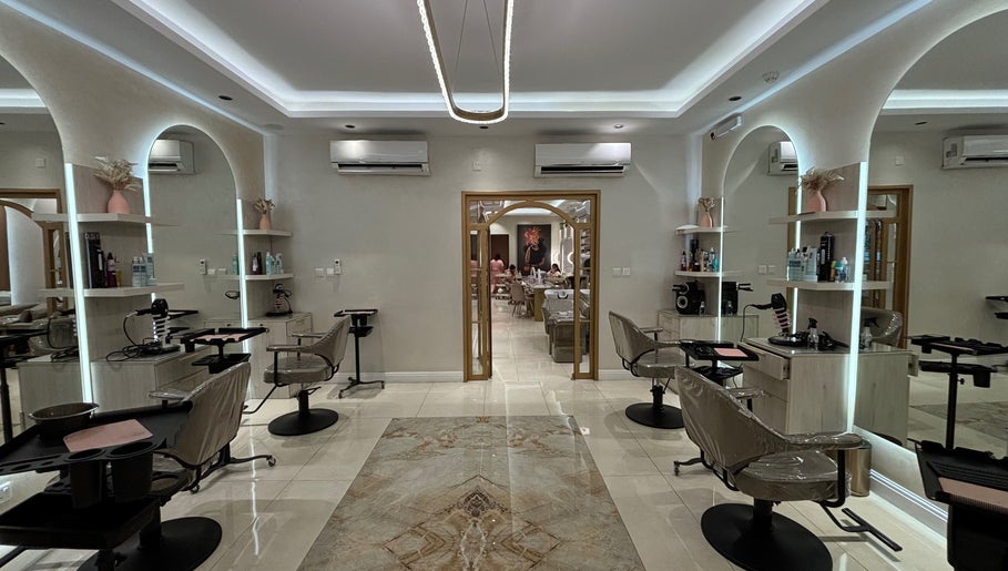 Modern salon interior at Wafaa Altamayoz, Jeddah, Makkah Province, SA, showcasing luxury and style.