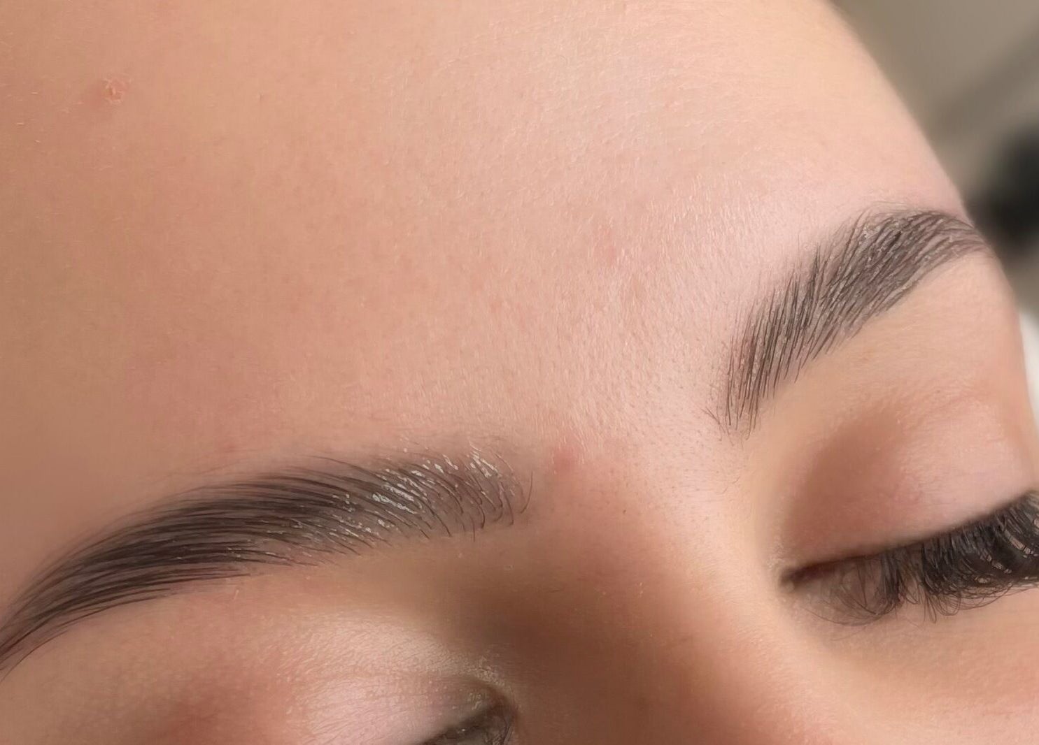 Close-up of expertly shaped eyebrows and lashes at Liquid Gold Studio, Winnipeg, Manitoba, CA.