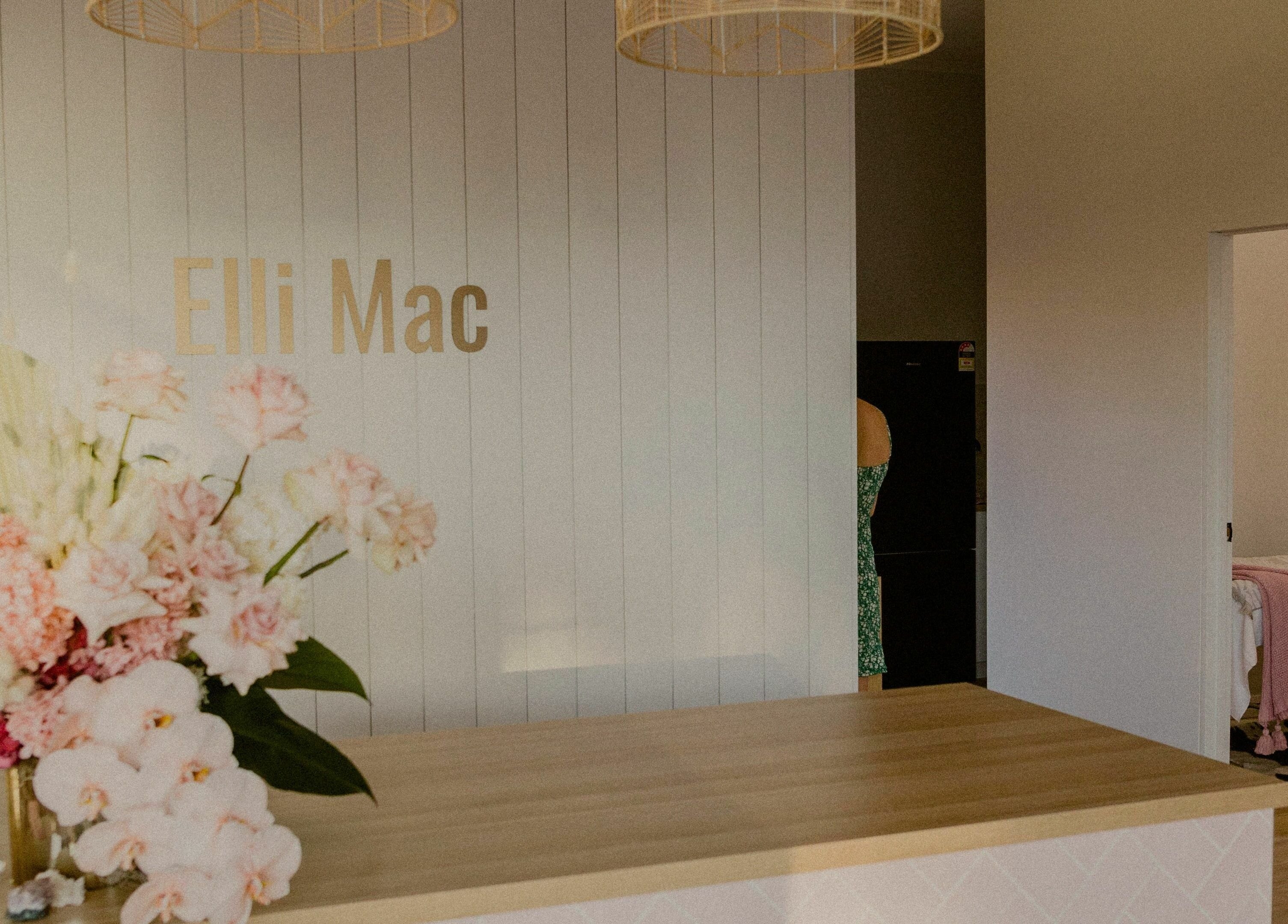 Elegant reception with floral arrangement at Elli Mac Salon, Waroona, Western Australia, AU.