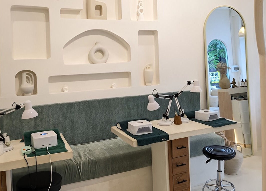 Tranquil nail station at Kind - Nails & Spa in Bali, Bali, ID with modern decor and plush seating.