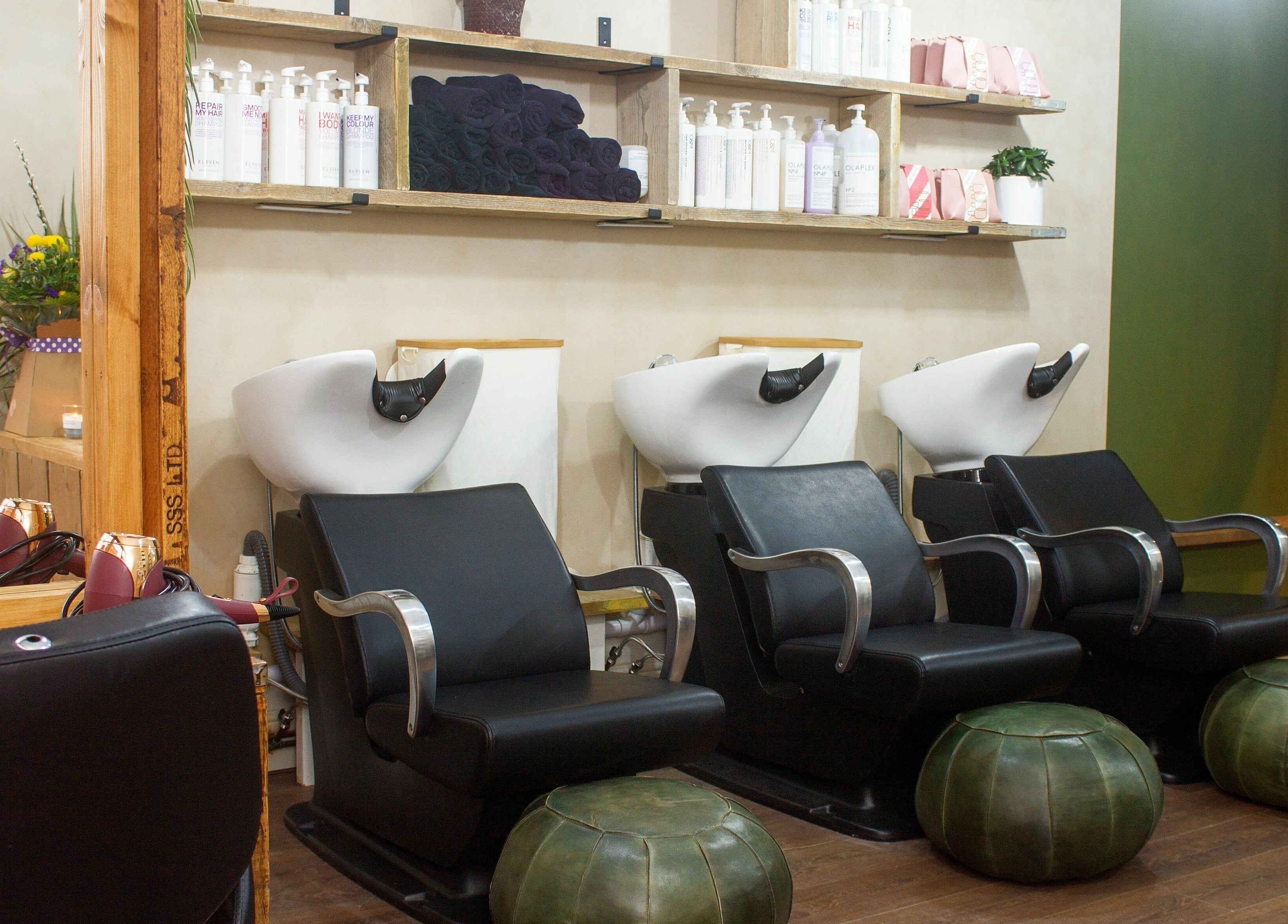 Stylish shampoo stations at The Workhouse Hair, Folkestone, England, GB offer a modern salon experience.