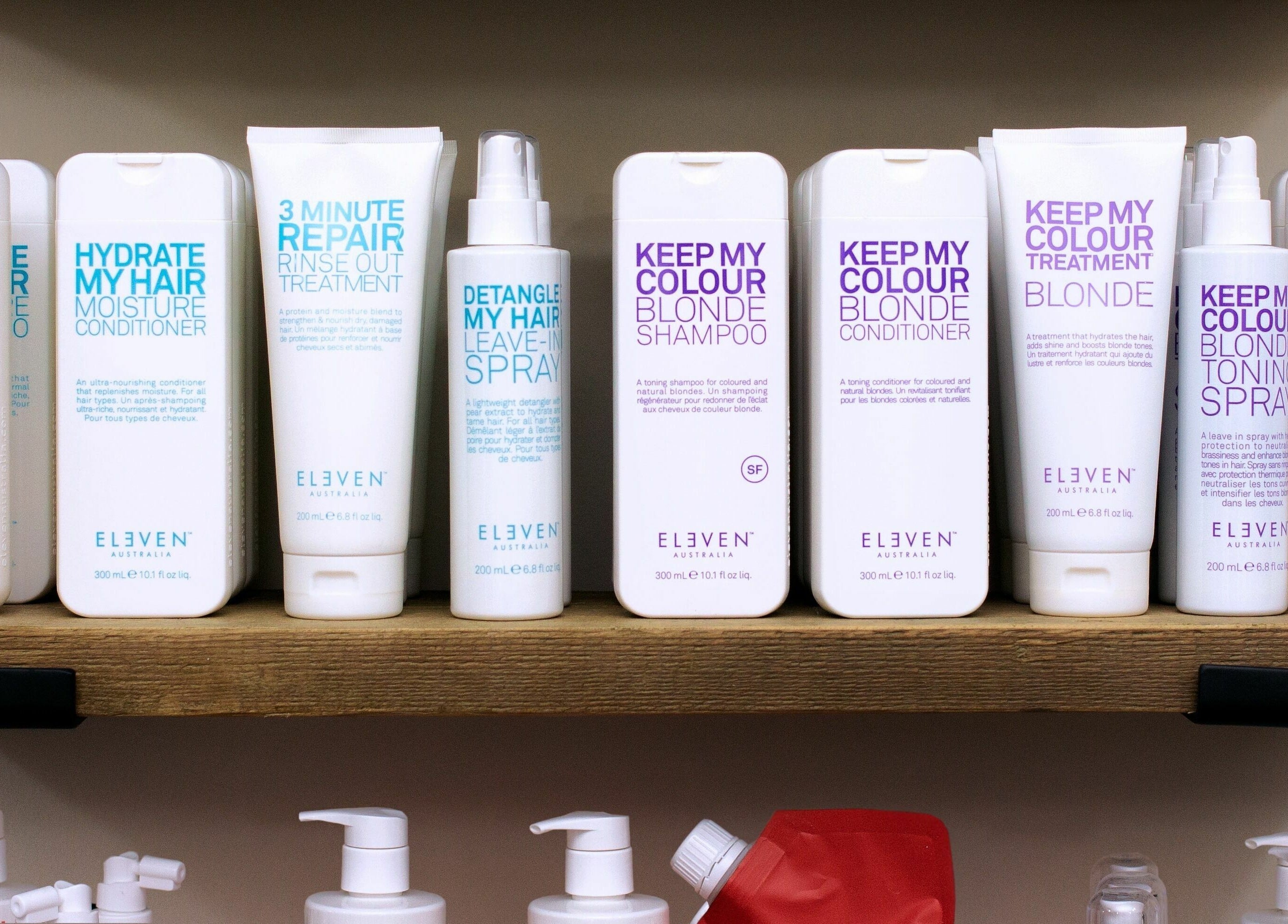 A variety of Eleven Australia haircare products at The Workhouse Hair, Folkestone, England, GB.