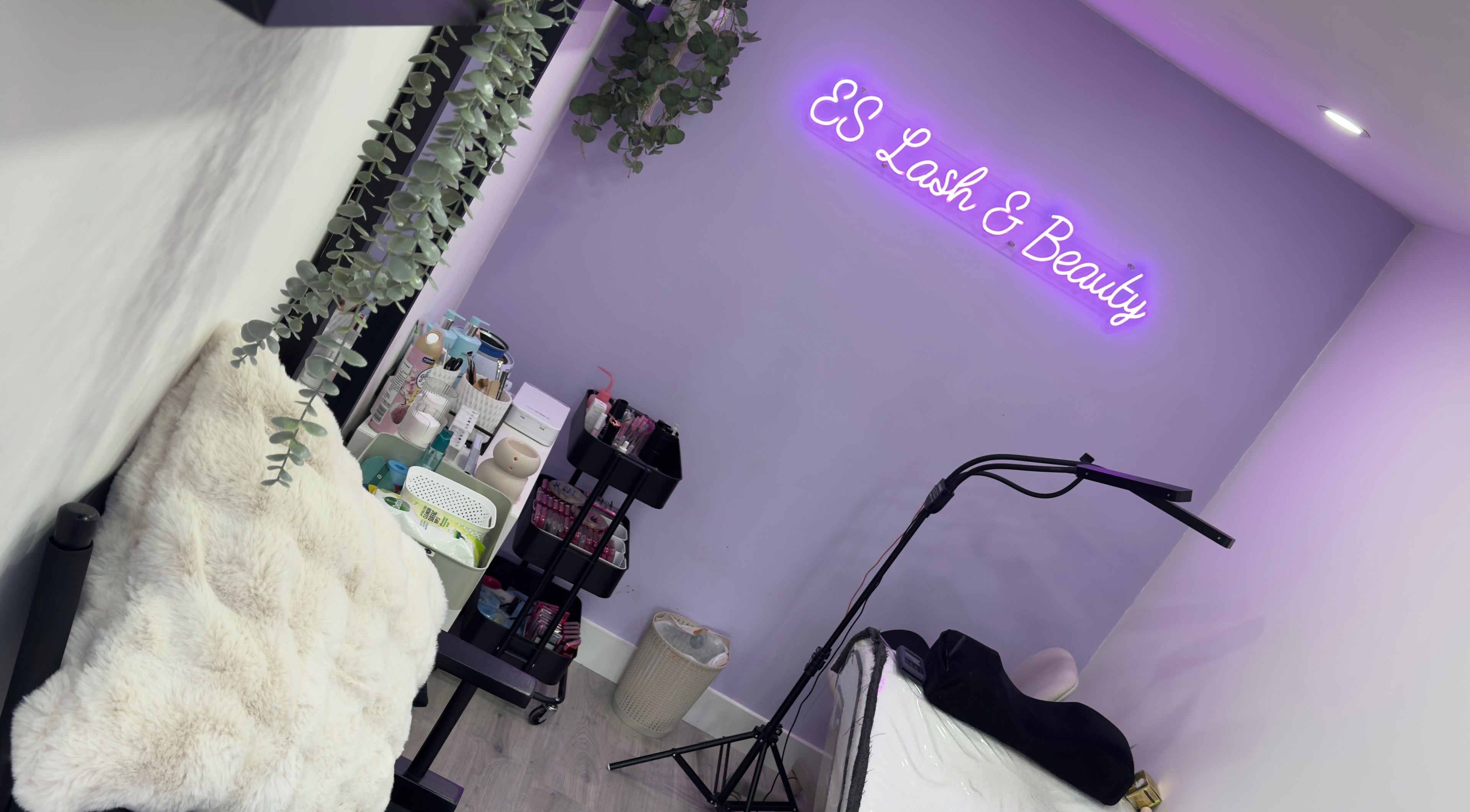 Beauty treatment room at ES Lash and Beauty, Kidderminster, England, GB, featuring modern decor and equipment.