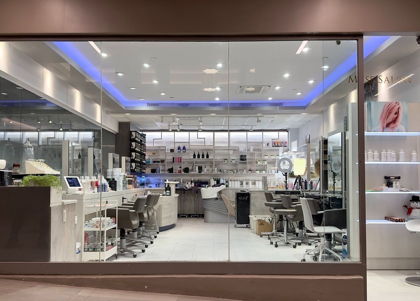 Stylish interior of Nova Salon shows modern decor in New York, New York, US.