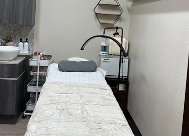 Relaxing treatment room at Maro Wellness Center Miami, Coral Gables, Florida, US. Calm, inviting, and modern decor.