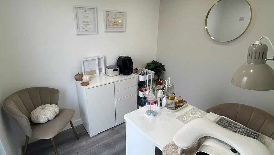 Elegant nail salon interior at Millie Cooper Nails, Failsworth, England, GB with modern decor.