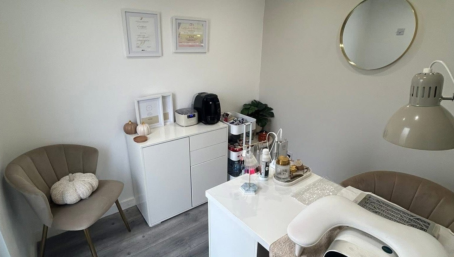 Elegant nail salon interior at Millie Cooper Nails, Failsworth, England, GB with modern decor.