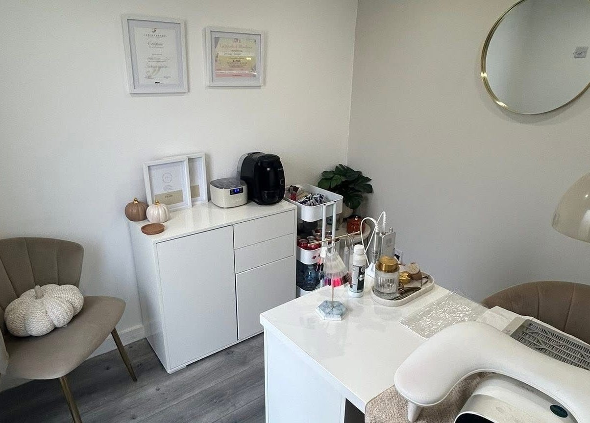 Elegant nail salon interior at Millie Cooper Nails, Failsworth, England, GB with modern decor.