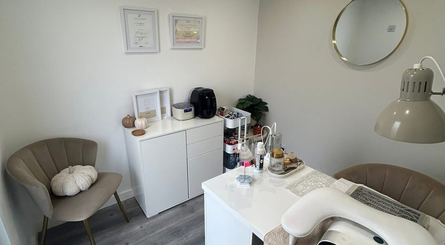 Elegant nail salon interior at Millie Cooper Nails, Failsworth, England, GB with modern decor.