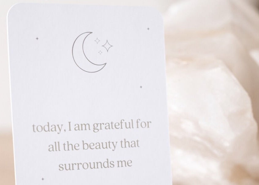 Gratitude card with a moon design at Rewind, Currumbin Waters, Queensland, AU. Perfect for mindfulness and wellness.