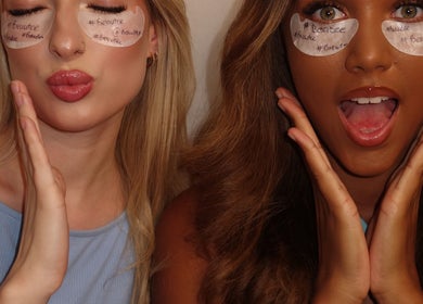 Clients delight in eye masks at Tiarna Edwards Beautee, Rugby, England, GB, enhancing their beauty and wellness experience.