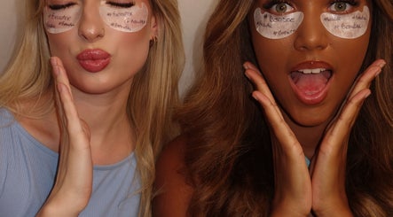 Two women enjoying beauty eye masks at Tiarna Edwards Beautee, Rugby, England, GB.