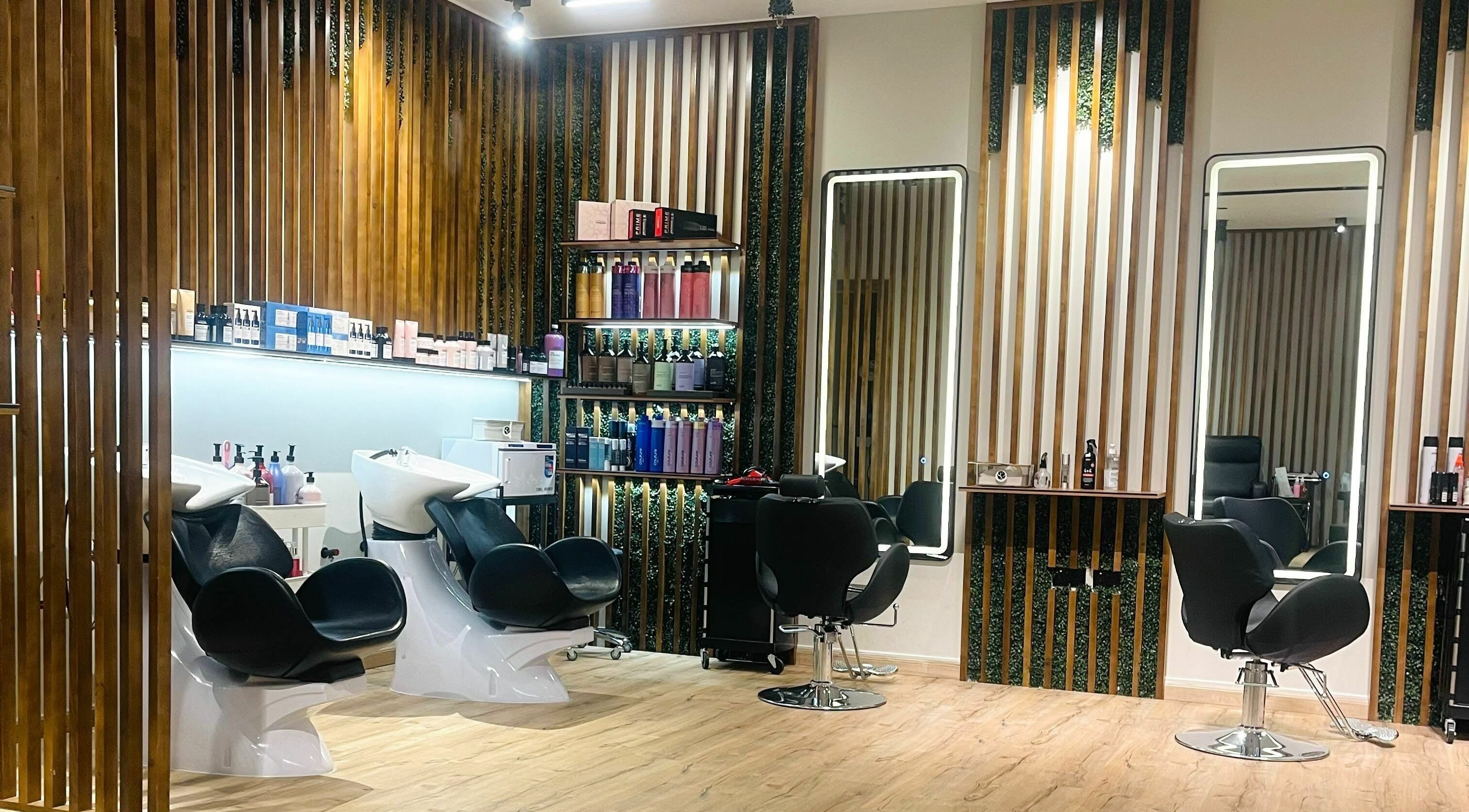 Modern styling chairs and products at 82 House Of Beauty Saloon in Dubai, AE, offering luxurious beauty services.