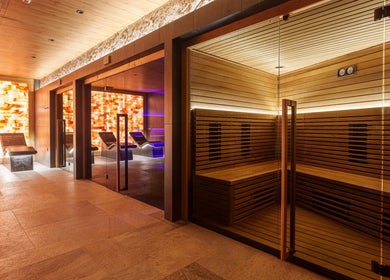 Luxurious sauna at Vassa Spa BOR Hotel by Karisma, Zlatibor, Serbia, RS, with glowing salt walls.