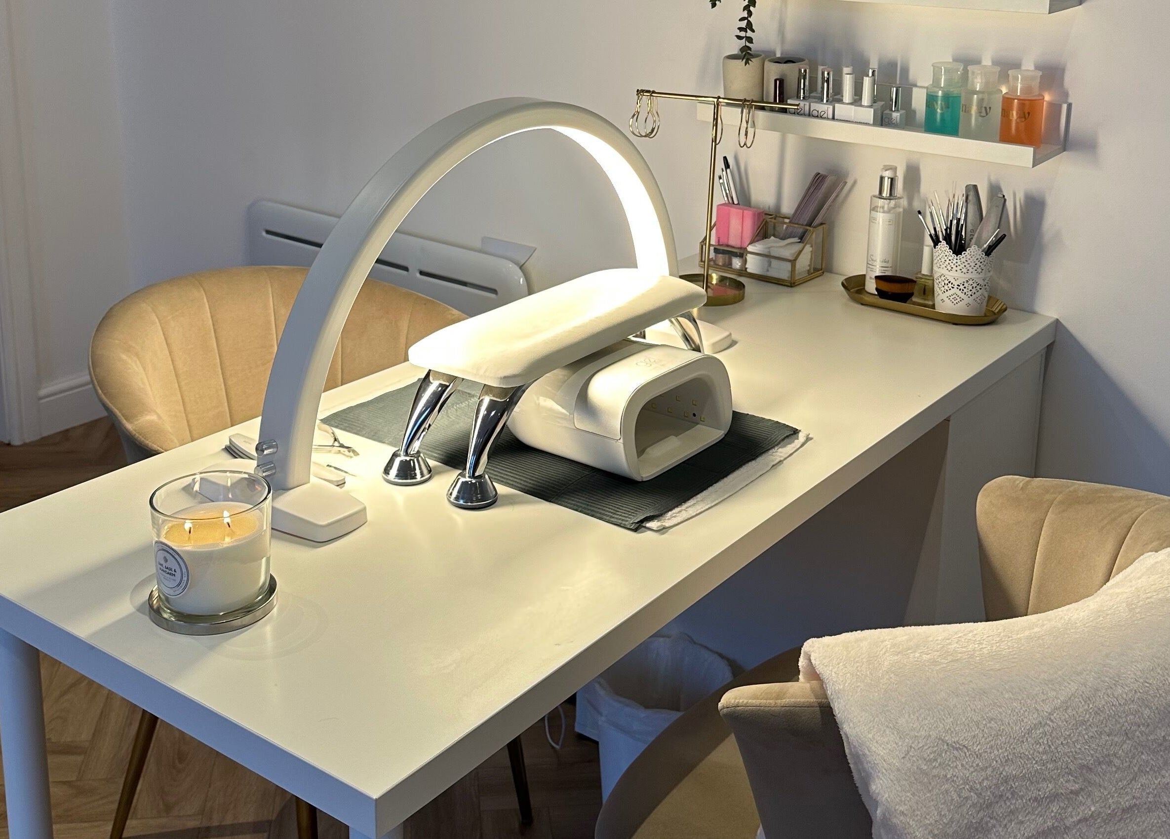 Luxurious nail care station at Sunday Studio, Horbury, Wakefield, England, GB featuring modern equipment and a cozy vibe.