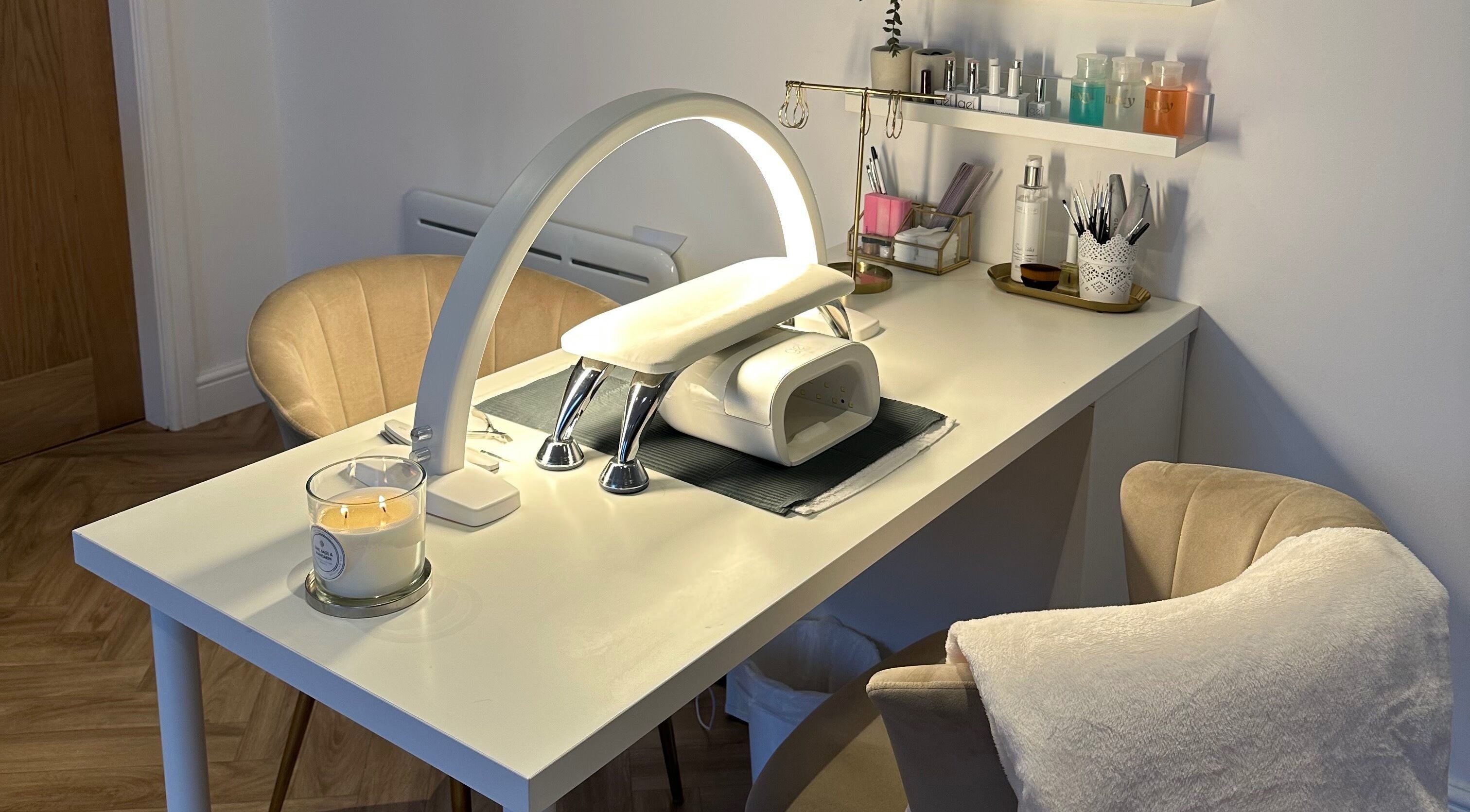 Luxurious nail care station at Sunday Studio, Horbury, Wakefield, England, GB featuring modern equipment and a cozy vibe.