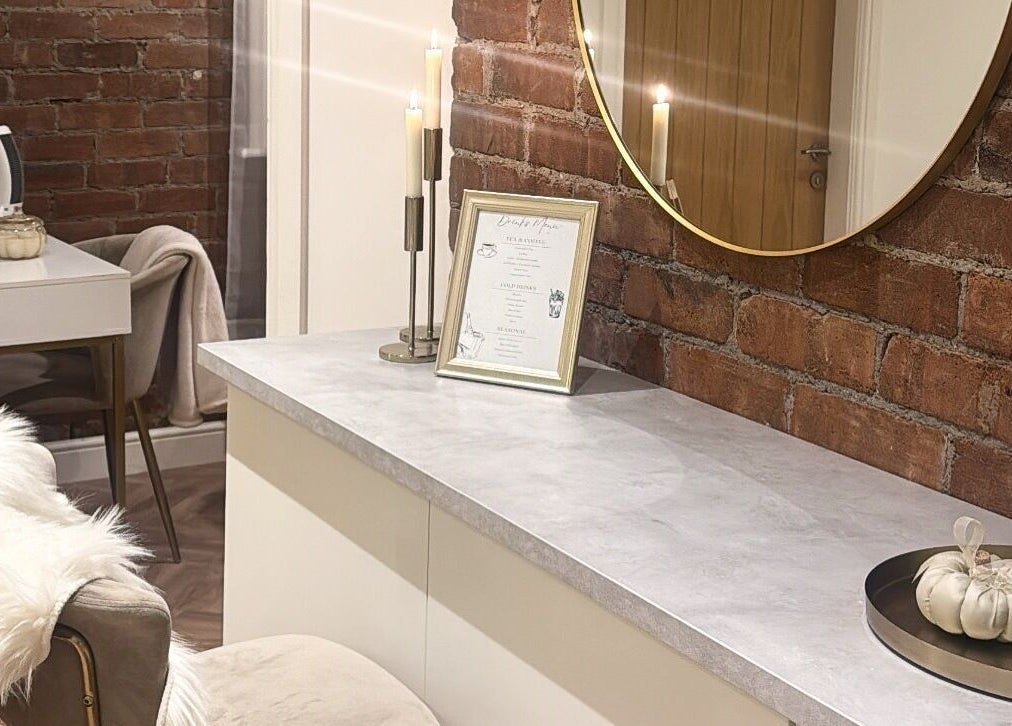 Chic interior of Sunday Studio in Horbury, Wakefield, England, GB with brick wall and elegant decor.