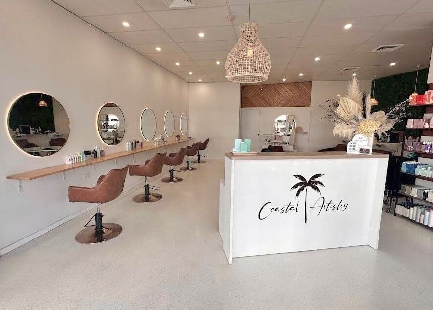 Elegant salon seating at La Petite Ann Nail, Mooloolaba, Queensland, AU with modern decor and ambient lighting.