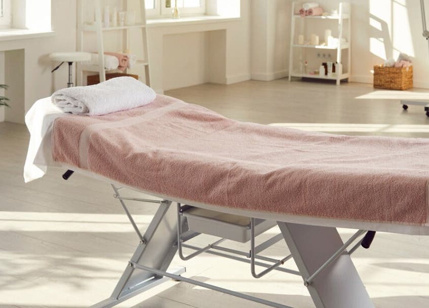 Tranquil treatment room at Rosemount Medical Clinic, Dublin, County Dublin, IE, with massage table and soft light.