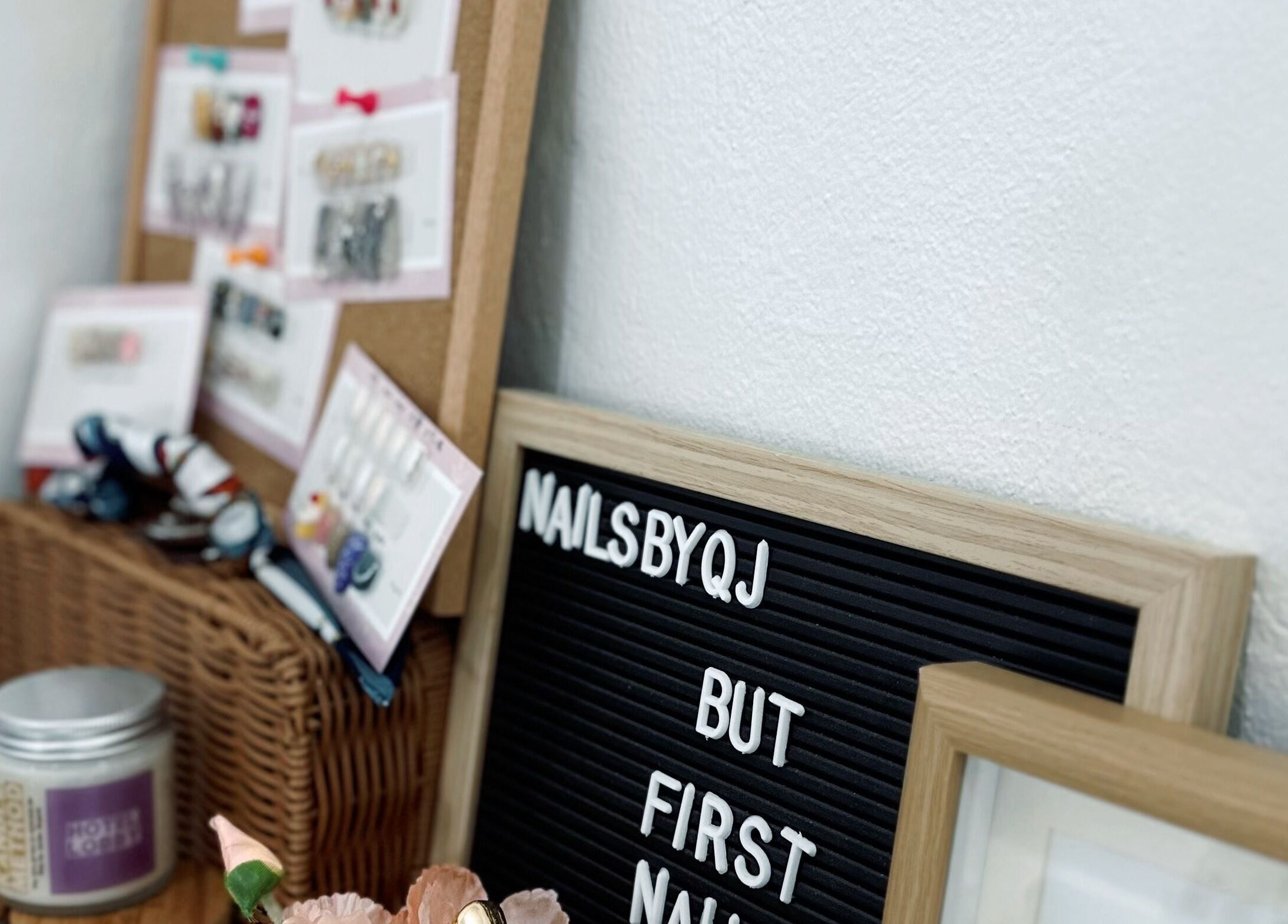 Nailsby Qj display with nail designs and decor in Bandar Seri Begawan, BN, showcasing salon's creative atmosphere.